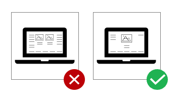 Two icons showing laptops. One has too many links and the other has less